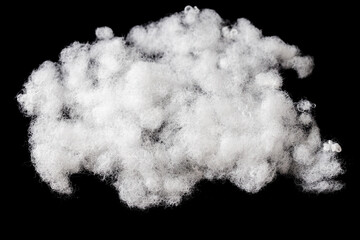 Pillow fluff isolated on black. White fluffy background.