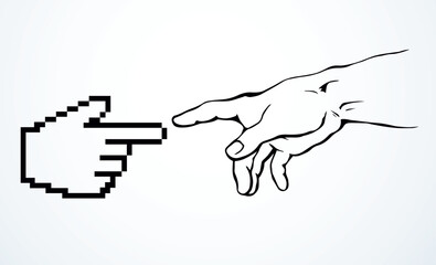 Hands of the creation of Adam. Vector drawing - obrazy, fototapety, plakaty