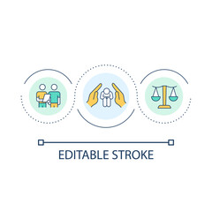 Legal protection of crime victim loop concept icon. Advocacy activity to help survivor. Law regulation abstract idea thin line illustration. Isolated outline drawing. Editable stroke. Arial font used