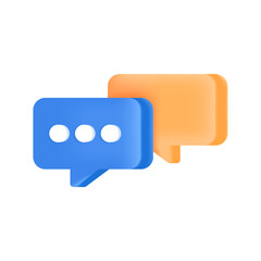 Blue and orange speech bubbles 3D illustration. Cartoon drawing of conversation or chatting symbol in 3D style on white background. Networking, commutation, partnership concept