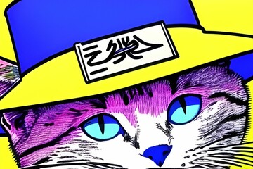 Close portrait of cat in fashionable hat