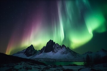 Fototapeta na wymiar aurora borealis in the mountains
