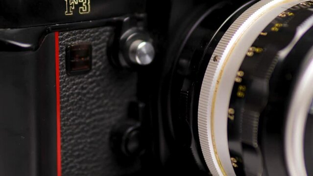 Vintage Analogic Film Camera Details, Nikon F3 .Antique Photographic Camera