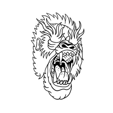 Hand drawn illustration of gorilla outline design