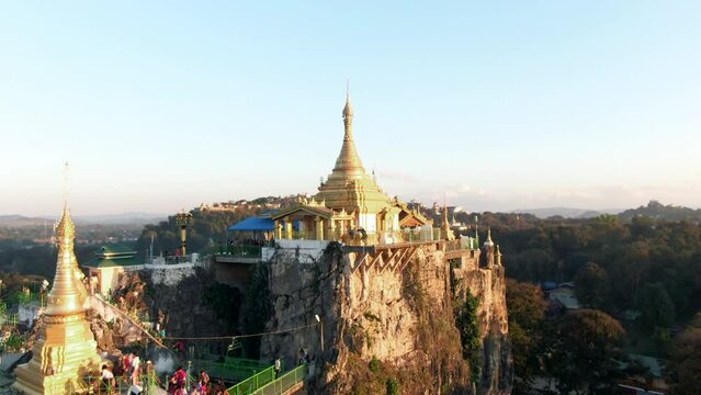 Drone lowering tilt shot of the Sri Mingala Taung Tawin Loikaw in Myanmar.