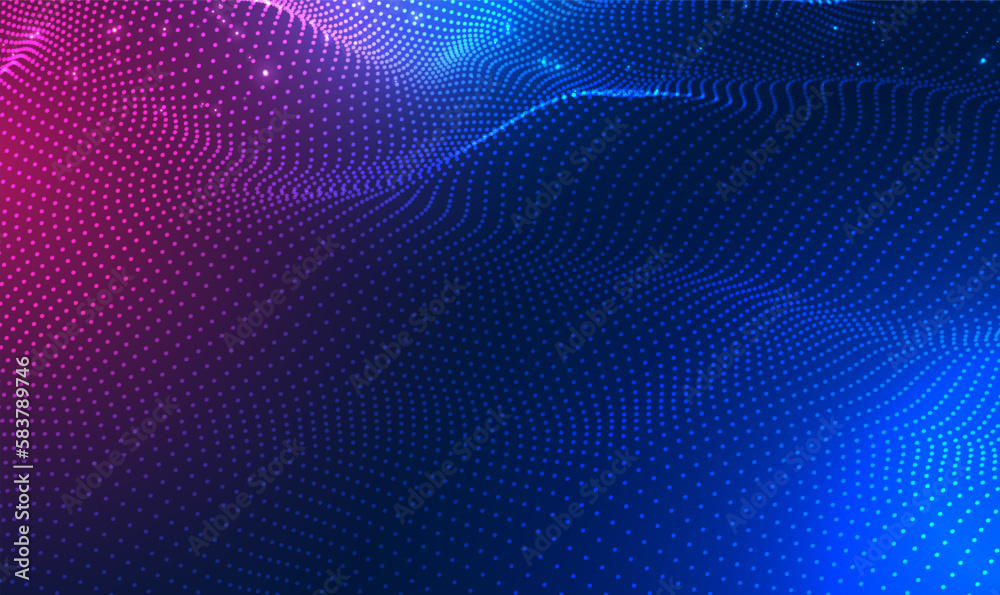 Poster abstract wave with moving dots particle technology background. big data visualization 3d futuristic 