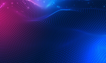 Abstract wave with moving dots particle technology background. Big data visualization 3D futuristic technology. The glow of a fractal element in a futuristic. AI technology,science,music. Vector EPS10