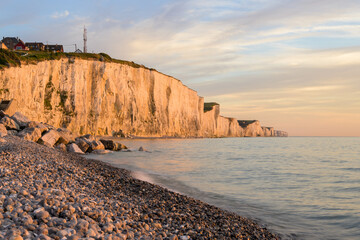 Coast and high cliffs near Ault on a sunny evening in summer