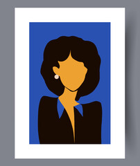 Portrait lady business woman wall art print. Printable minimal abstract lady poster. Wall artwork for interior design. Contemporary decorative background with woman.