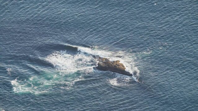 Crashing Waves On The Rocks At The Beach Of Lovund Island, Nordland Norway. High Angle