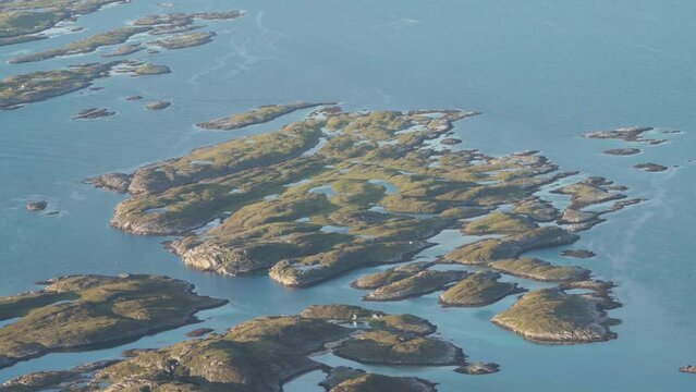 Islets On The Island Village Of Lovund In Nordland, Norway. High Angle Shot