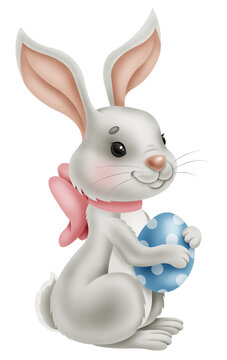 Cute easter bunny holding a painted egg