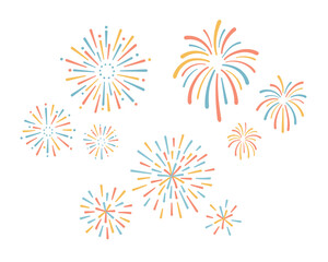 シンプルな花火のイラストのセット　夏　背景素材　打ち上げ花火　花火大会　飾り　装飾　打上花火　夏祭り