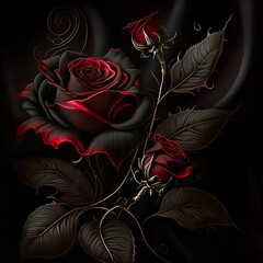 Black and red gothic rose illustrations