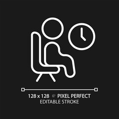Lounge pixel perfect white linear icon for dark theme. Place to rest in public center. Comfortable space for chilling. Thin line illustration. Isolated symbol for night mode. Editable stroke