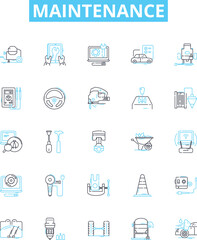 Maintenance vector line icons set. Repairs, Upkeep, Service, Adjustment, Restoration, Overhaul, Checkup illustration outline concept symbols and signs