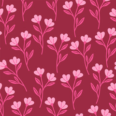 Seamless pattern with pink flowers on a red background vector
