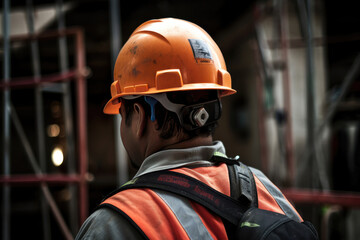Construction worker wearing safety helmet. Generative AI