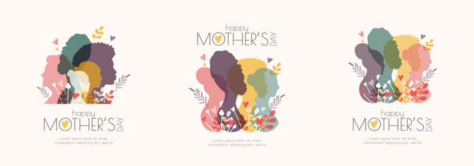 Happy Mother's Day card set. Modern color design. - obrazy, fototapety, plakaty
