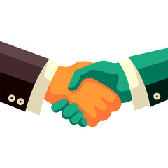 Handshake business icon. Symbol of successful deal transaction. Partnership, meeting businessman. Vector illustration flat design. Isolated on white background. Cartoon style. - obrazy, fototapety, plakaty