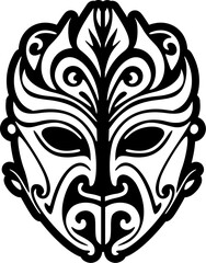 Vector tattoo sketch of a Polynesian god.mask in black and white.