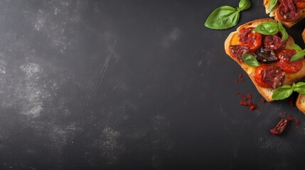 Bruschetta with semi-dried tomatoes and basil Illustration AI Generative