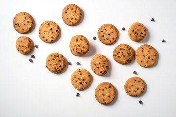 chocolate chip cookies. white background. generative ai