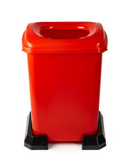 Orange plastic waste bin isolated on white