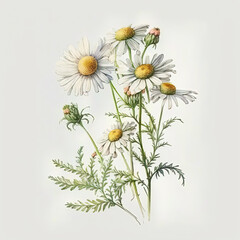 Watercolor chamomile illustration on white background. Flower art. Ai generated