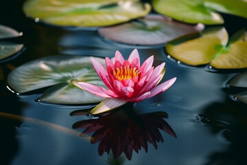 pink water lily in pond. generative ai