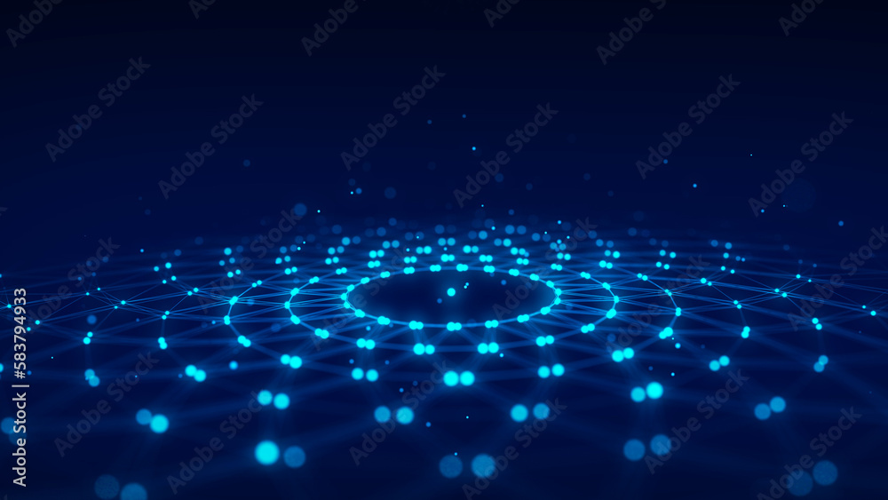 Poster futuristic of circular flow of particles. digital cyberspace. network connections structure. 3d rend
