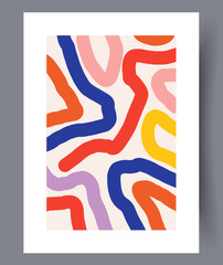 Abstract lines color chaos wall art print. Contemporary decorative background with chaos. Wall artwork for interior design. Printable minimal abstract lines poster.