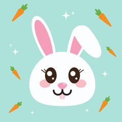 Bunny Easter day with carrot and sparkle star, adorable bunny