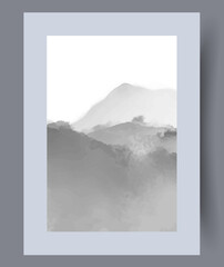 Landscape hilly grey nature wall art print. Printable minimal abstract hilly poster. Contemporary decorative background with nature. Wall artwork for interior design.