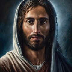 Fototapeta premium Illustration revelation of Jesus Christ, new testament, religion of christianity, heaven and hell over the crowd of people, Jerusalem of the bible. Generative AI