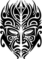 Vector tattoo sketch of Polynesian god mask with black and white colors