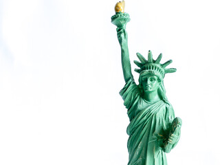 Fototapeta premium Small Liberty Statue souvenir on white background, a landmark of New York city