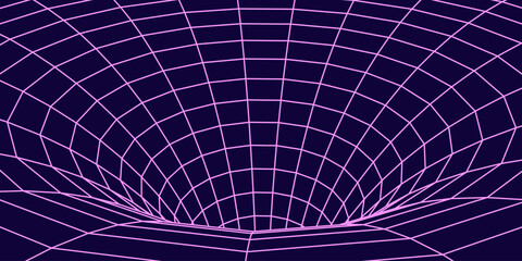 Wireframe abstract tunnel. 3D tunnel grid. Futuristic 3d portal. Network cyber technology. Vector illustration.