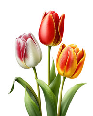 Fototapeta premium Colorful tulips isolated on transparent, Generative AI