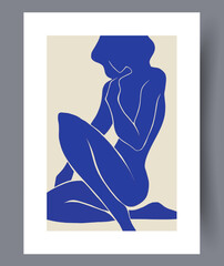 Portrait woman naked silhouette wall art print. Printable minimal abstract woman poster. Contemporary decorative background with silhouette. Wall artwork for interior design.