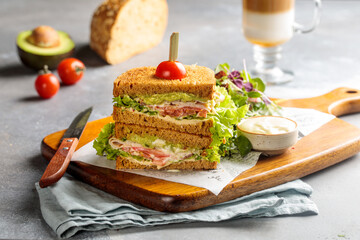Turkey Hummus and Sandwich served in dish isolated on table top view of arabic breakfast