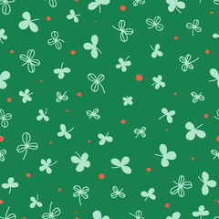 Seamless Green clovers pattern. Hand drawn vector illustration. Perfect for St. Patrick's Day.