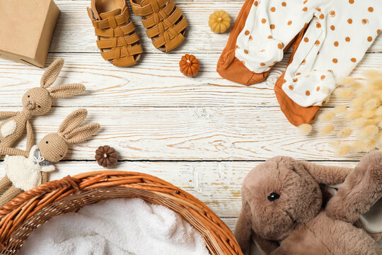 Composition for waiting a baby concept, top view