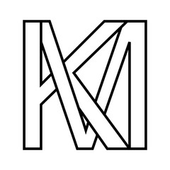 Logo sign km mk, icon double letters logotype m k