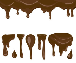 dripping chocolate melted on white background, set of melted chocolates element