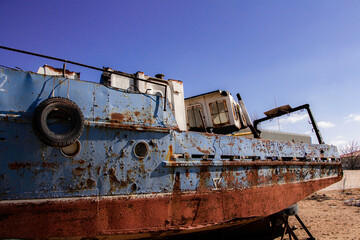 boat, ship, wreck, old, sea, shipwreck, fishing, abandoned, rusty, water, sky, beach, vessel, wood,...