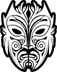 .Vector tattoo of Polynesian god mask, black and white sketch. - obrazy, fototapety, plakaty