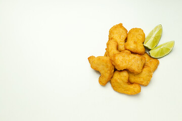 Concept of tasty fast food, nuggets, space for text