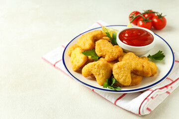 Concept of tasty fast food, nuggets, space for text