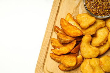 Concept of tasty fast food, nuggets, space for text